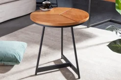 Runder Beistelltisch OAK ELEGANCE 45cm Eiche-Design schwarzes Metallgestell