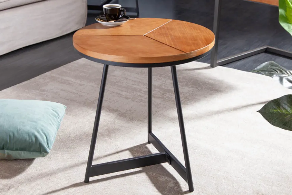 Runder Beistelltisch OAK ELEGANCE 45cm Eiche-Design schwarzes Metallgestell