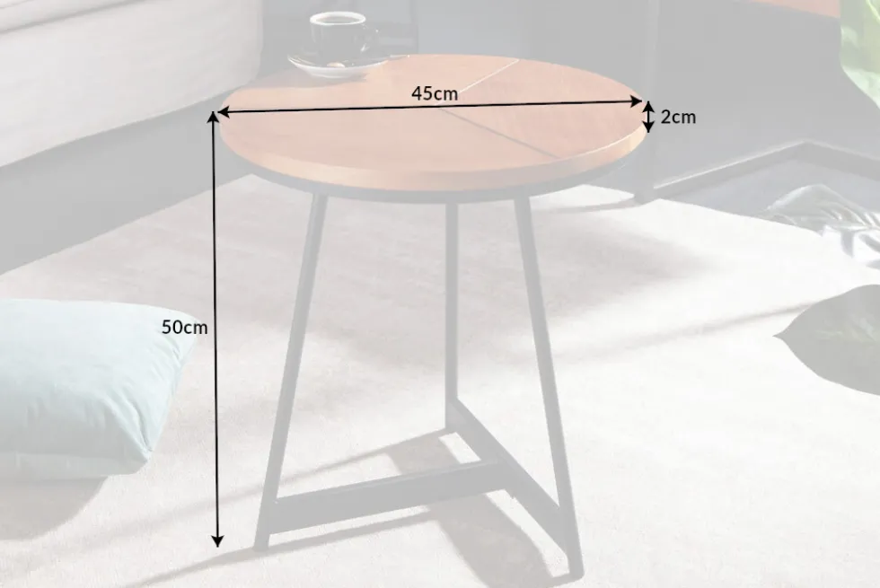 Runder Beistelltisch OAK ELEGANCE 45cm Eiche-Design schwarzes Metallgestell