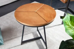 Runder Beistelltisch OAK ELEGANCE 45cm Eiche-Design schwarzes Metallgestell