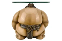 Runder Beistelltisch SUMO 30cm natur beige Skulptur handmade