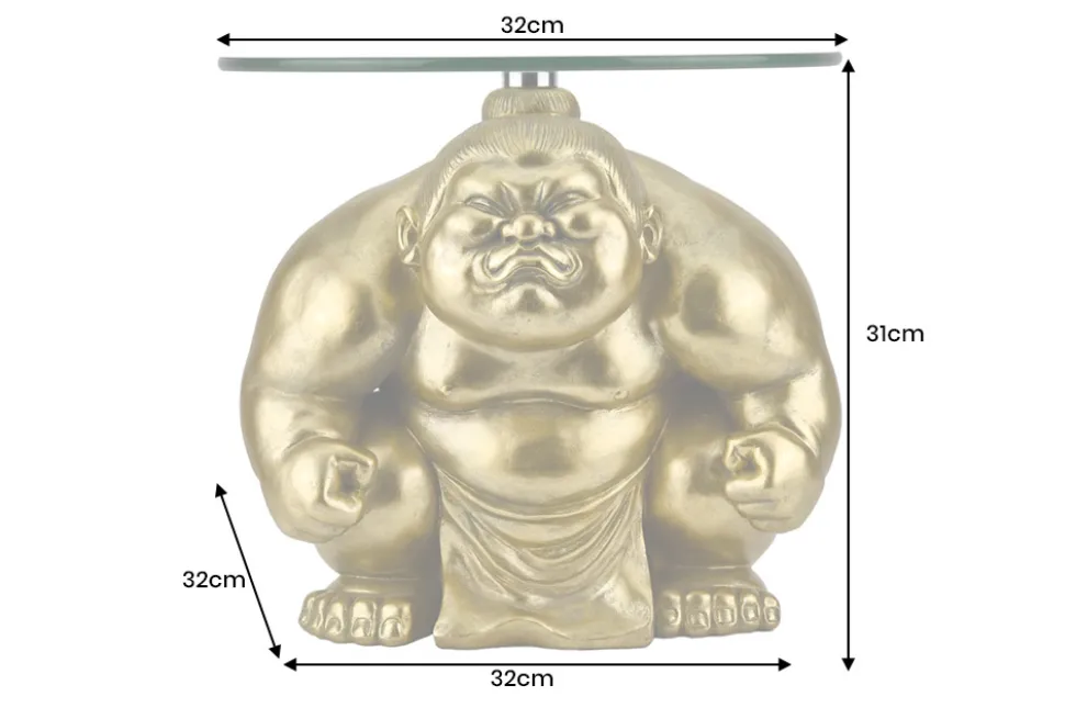 Runder Beistelltisch SUMO 30cm gold Skulptur handmade