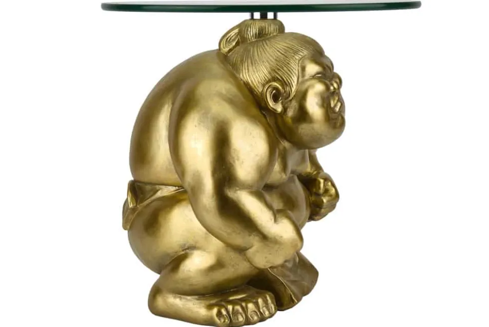 Runder Beistelltisch SUMO 30cm gold Skulptur handmade