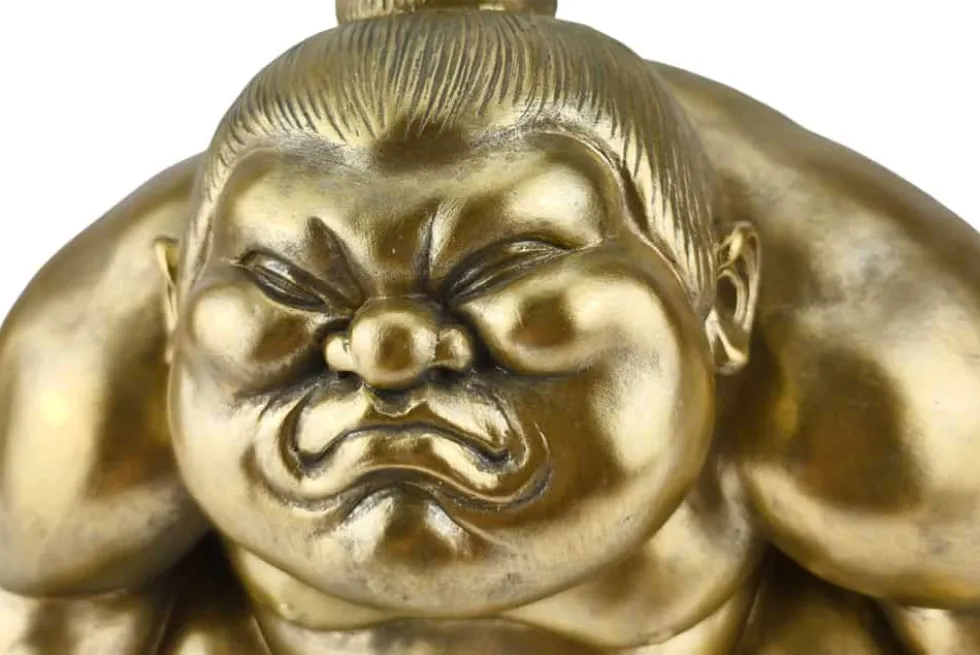 Runder Beistelltisch SUMO 30cm gold Skulptur handmade