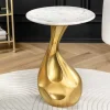 Runder Beistelltisch TEAR 60cm gold weiß mit Marmor-Tischplatte handmade