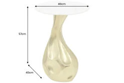 Runder Beistelltisch TEAR 60cm gold weiß mit Marmor-Tischplatte handmade