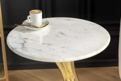 Runder Beistelltisch TEAR 60cm gold weiß mit Marmor-Tischplatte handmade