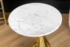 Runder Beistelltisch TEAR 60cm gold weiß mit Marmor-Tischplatte handmade