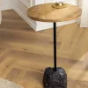 Runder Beistelltisch TRAYFUL 55cm natur Mangoholz Massivholz Marmorfuß Metall schwarz