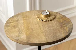 Runder Beistelltisch TRAYFUL 55cm natur Mangoholz Massivholz Marmorfuß Metall schwarz