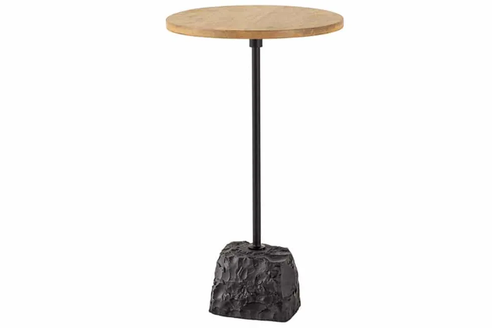 Runder Beistelltisch TRAYFUL 55cm natur Mangoholz Massivholz Marmorfuß Metall schwarz