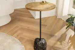 Runder Beistelltisch TRAYFUL 55cm natur Mangoholz Massivholz Marmorfuß Metall schwarz