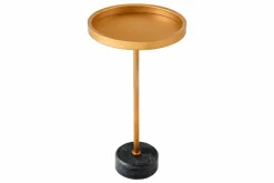 Runder Beistelltisch TRAYFUL 60cm gold Eisen schwarzer Marmorfuß handmade