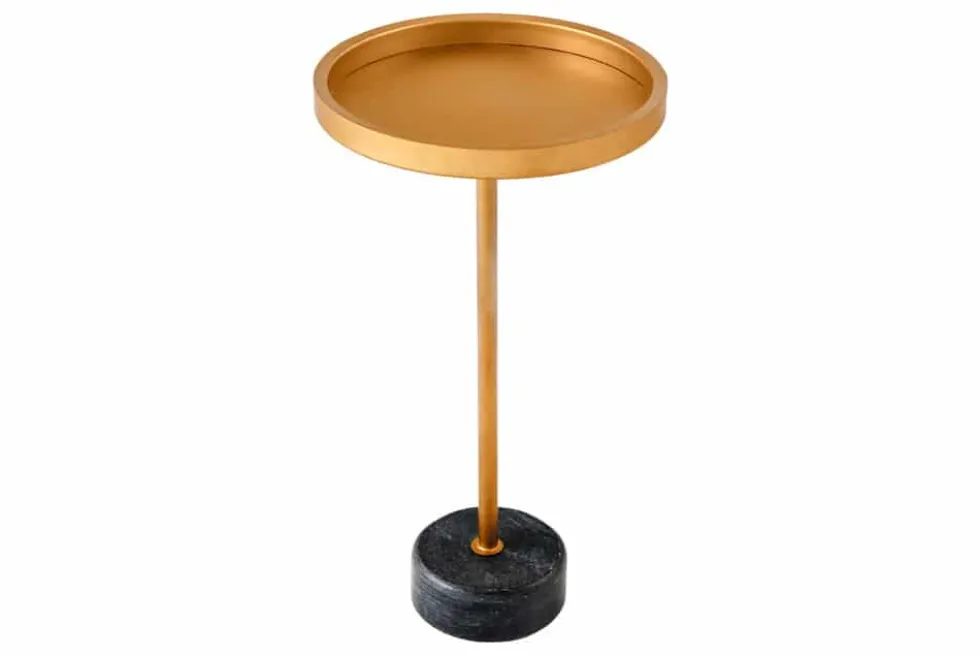 Runder Beistelltisch TRAYFUL 60cm gold Eisen schwarzer Marmorfuß handmade