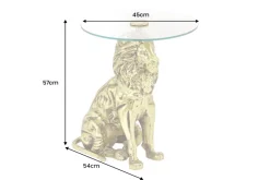 Runder Beistelltisch WILDLIFE LION 60cm gold antik Metall Glas Löwen Skulptur