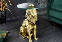 Runder Beistelltisch WILDLIFE LION 60cm gold antik Metall Glas Löwen Skulptur