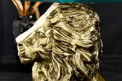 Runder Beistelltisch WILDLIFE LION 60cm gold antik Metall Glas Löwen Skulptur