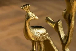 Runder Beistelltisch WILDLIFE PEACOCK 60cm gold Glasplatte Metall Pfauen-Skulptur