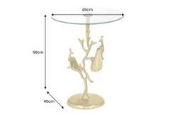 Runder Beistelltisch WILDLIFE PEACOCK 60cm gold Glasplatte Metall Pfauen-Skulptur