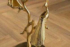 Runder Beistelltisch WILDLIFE PEACOCK 60cm gold Glasplatte Metall Pfauen-Skulptur