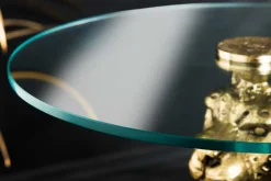 Runder Beistelltisch WILDLIFE PANTHER 60cm gold antik Metall Glas Skulptur handmade