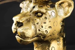 Runder Beistelltisch WILDLIFE PANTHER 60cm gold antik Metall Glas Skulptur handmade