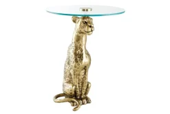 Runder Beistelltisch WILDLIFE PANTHER 60cm gold antik Metall Glas Skulptur handmade