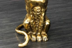 Runder Beistelltisch WILDLIFE PANTHER 60cm gold antik Metall Glas Skulptur handmade