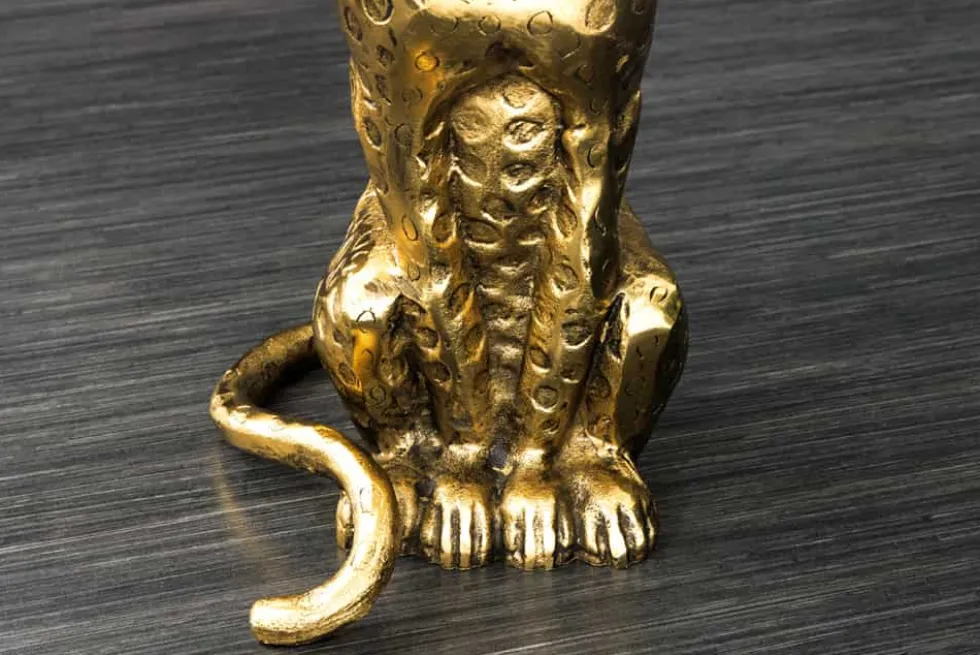 Runder Beistelltisch WILDLIFE PANTHER 60cm gold antik Metall Glas Skulptur handmade