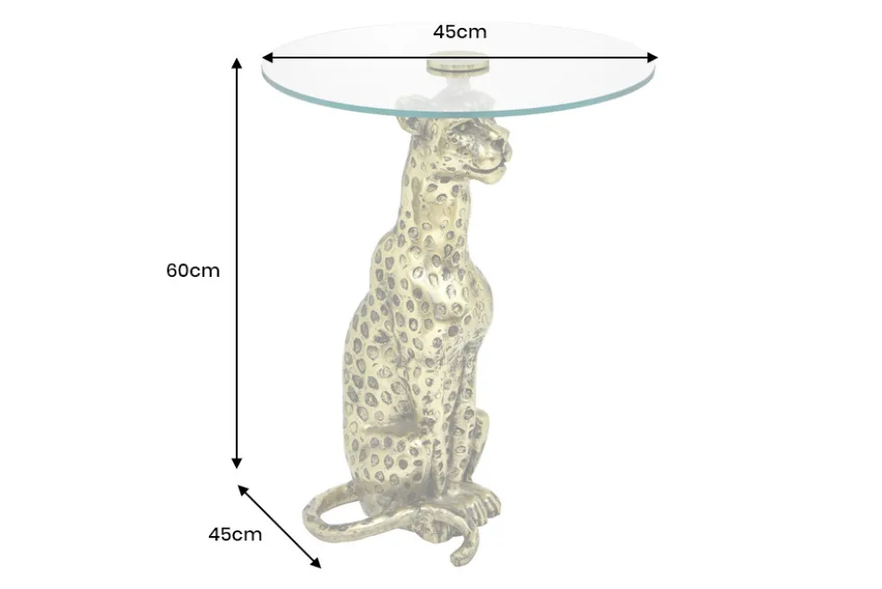 Runder Beistelltisch WILDLIFE PANTHER 60cm gold antik Metall Glas Skulptur handmade