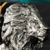 Runder Beistelltisch WILDLIFE LION 60cm silber antik Metall Glas Löwen Skulptur