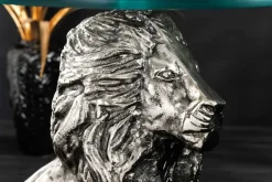 Runder Beistelltisch WILDLIFE LION 60cm silber antik Metall Glas Löwen Skulptur