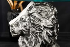 Runder Beistelltisch WILDLIFE LION 60cm silber antik Metall Glas Löwen Skulptur