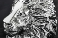 Runder Beistelltisch WILDLIFE LION 60cm silber antik Metall Glas Löwen Skulptur