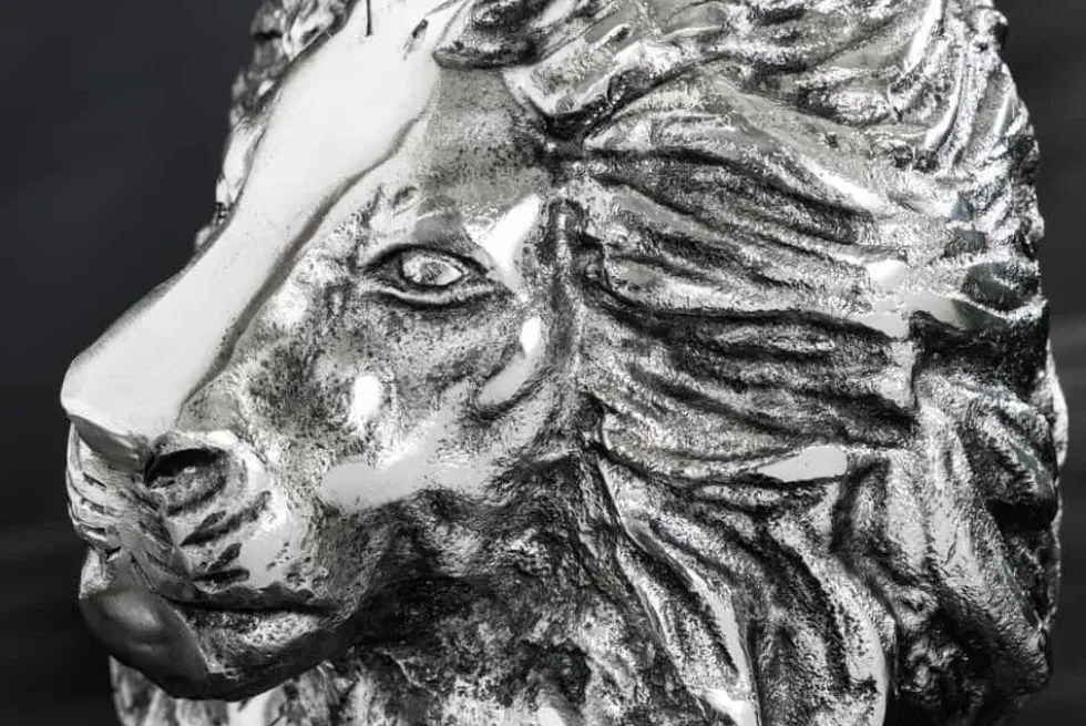 Runder Beistelltisch WILDLIFE LION 60cm silber antik Metall Glas Löwen Skulptur