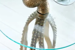 Runder Beistelltisch WILDLIFE OCTOPUS 70cm messing gold Metall Glas Skulptur handmade