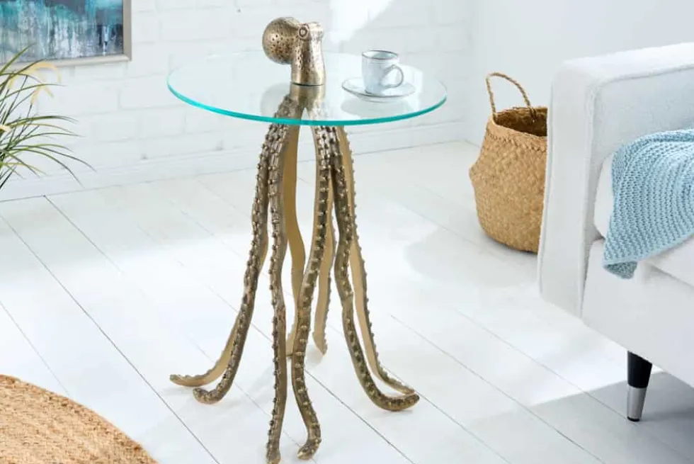 Runder Beistelltisch WILDLIFE OCTOPUS 70cm messing gold Metall Glas Skulptur handmade