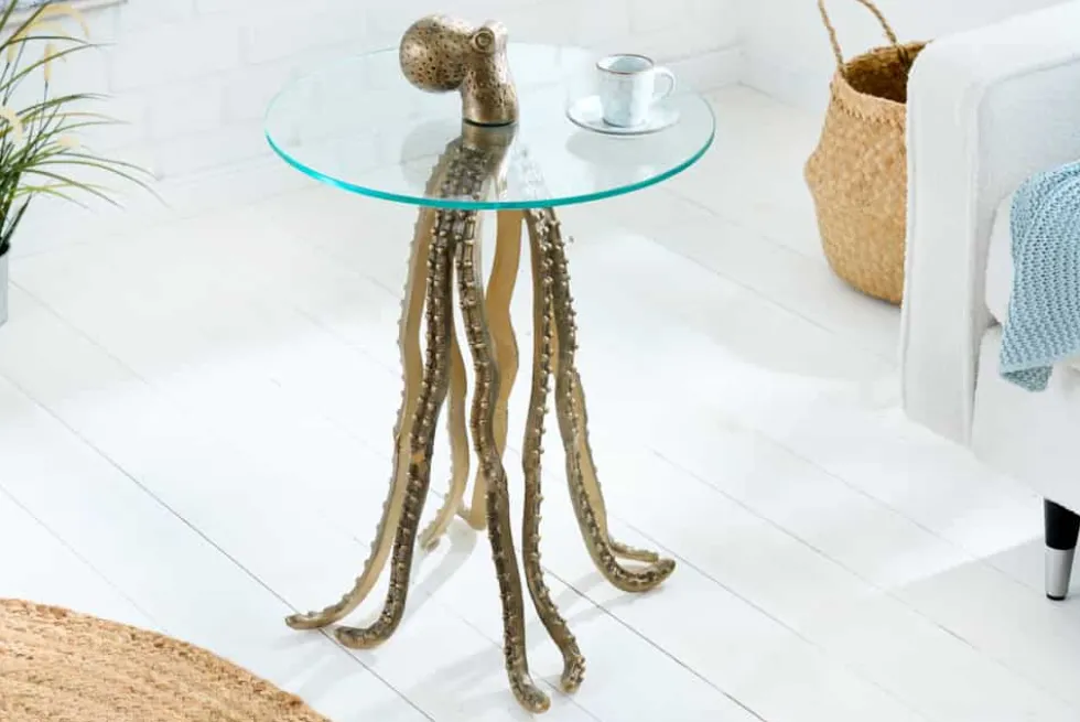 Runder Beistelltisch WILDLIFE OCTOPUS 70cm messing gold Metall Glas Skulptur handmade
