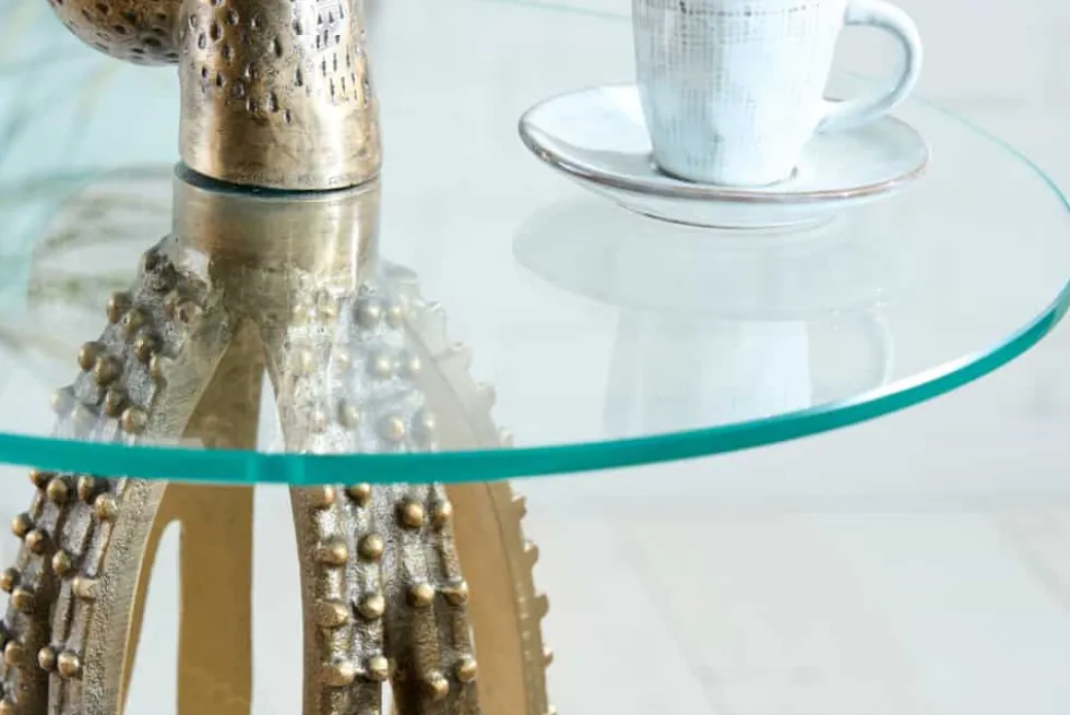 Runder Beistelltisch WILDLIFE OCTOPUS 70cm messing gold Metall Glas Skulptur handmade