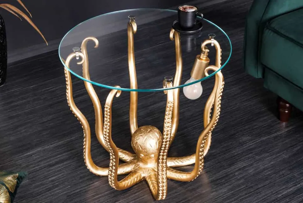Runder Beistelltisch WILDLIFE OCTOPUS 50cm gold Skulptur Glas