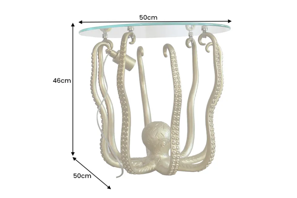 Runder Beistelltisch WILDLIFE OCTOPUS 50cm gold Skulptur Glas