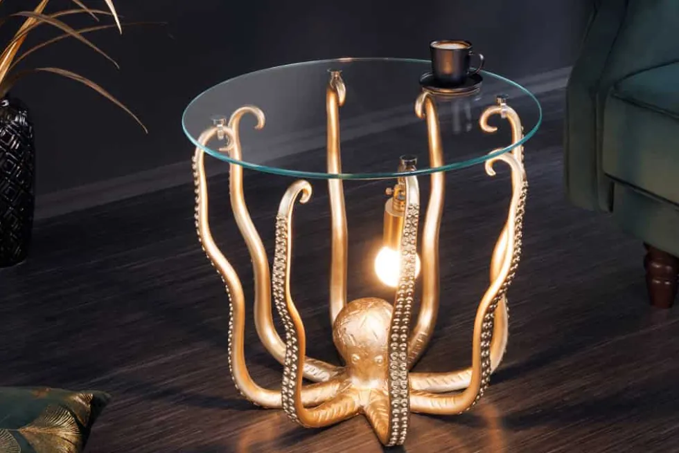 Runder Beistelltisch WILDLIFE OCTOPUS 50cm gold Skulptur Glas