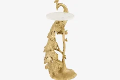Runder Beistelltisch WILDLIFE PEACOCK 75cm gold antik weiß Metall Marmor Pfauen-Skulptur