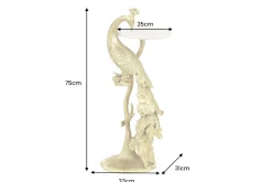 Runder Beistelltisch WILDLIFE PEACOCK 75cm gold antik weiß Metall Marmor Pfauen-Skulptur