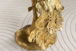 Runder Beistelltisch WILDLIFE PEACOCK 75cm gold antik weiß Metall Marmor Pfauen-Skulptur