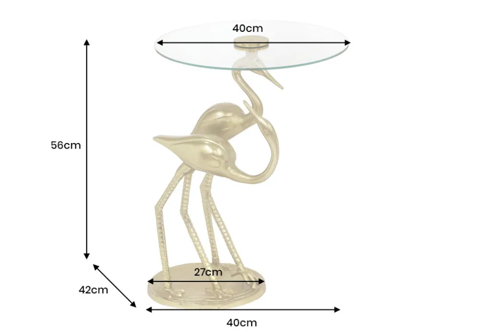 Runder Beistelltisch WILDLIFE CRANE 55cm gold Glas Kranich-Skulptur handmade
