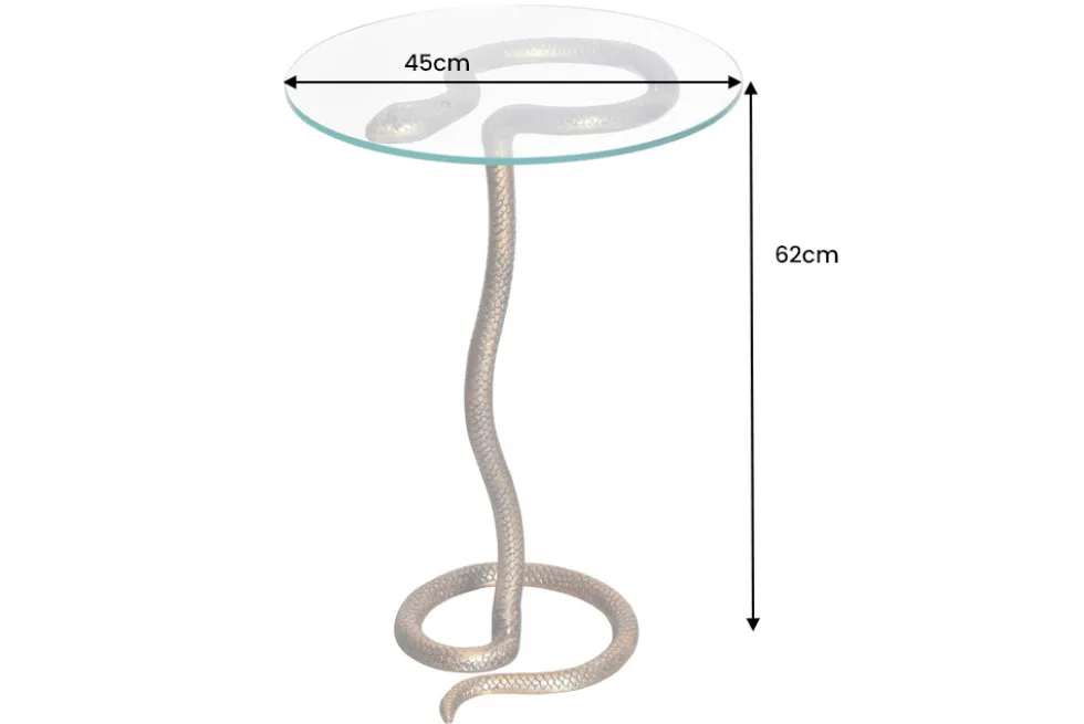 Runder Beistelltisch WILDLIFE SNAKE 65cm kupfer antik Metall Glas handmade