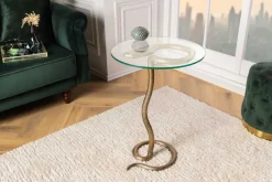 Runder Beistelltisch WILDLIFE SNAKE 65cm kupfer antik Metall Glas handmade