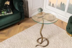Runder Beistelltisch WILDLIFE SNAKE 65cm kupfer antik Metall Glas handmade