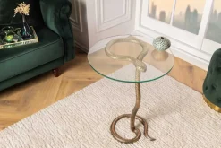 Runder Beistelltisch WILDLIFE SNAKE 65cm kupfer antik Metall Glas handmade